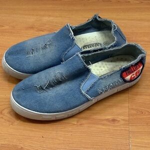 Rafaellos Route 66 patch distressed denim slip on shoe size 36 (Preowned)